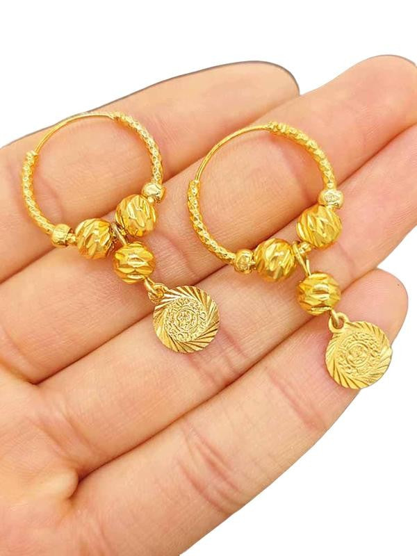 Vintage Coin Bead Dangle Hoop Earrings