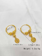 Vintage Coin Bead Dangle Hoop Earrings