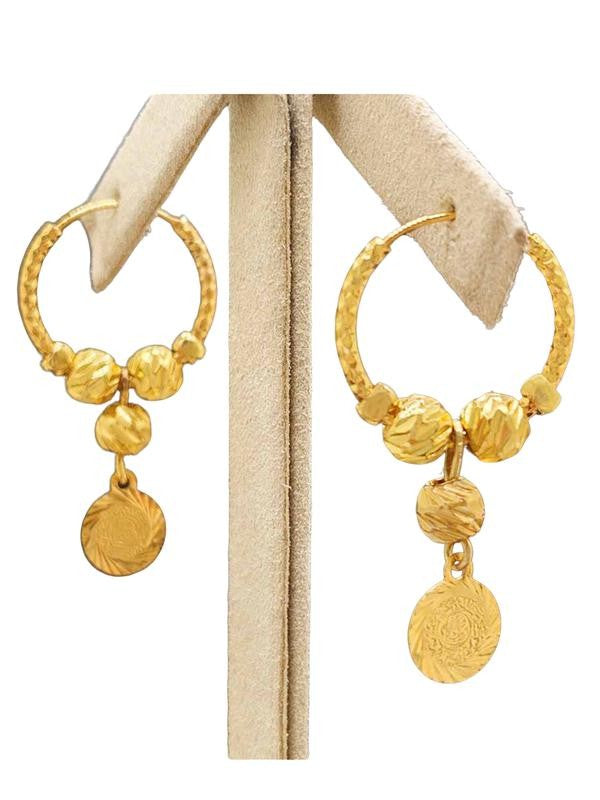 Vintage Coin Bead Dangle Hoop Earrings