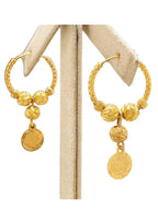 Vintage Coin Bead Dangle Hoop Earrings