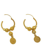 Vintage Coin Bead Dangle Hoop Earrings