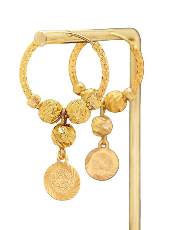 Vintage Coin Bead Dangle Hoop Earrings