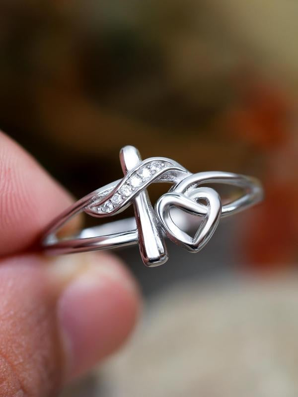S925 Cross and Heart Ring