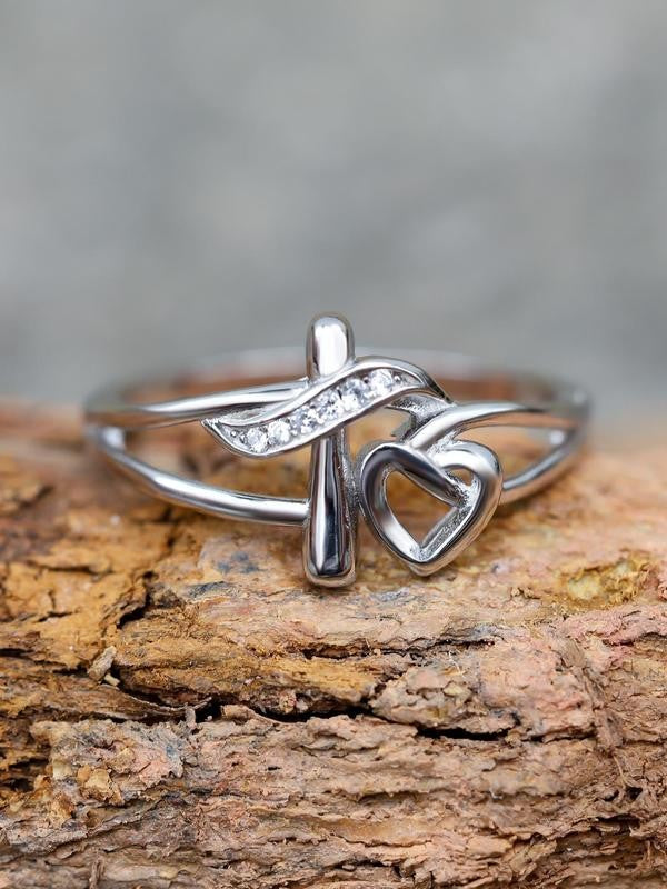 S925 Cross and Heart Ring