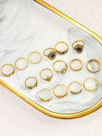 Vintage Carved Flower Stone Ring Set