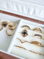 Vintage Carved Flower Stone Ring Set