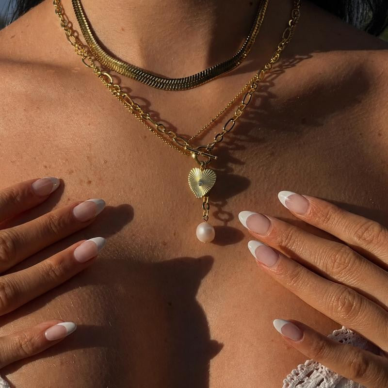 Layered Sunburst Heart Pearl Necklace