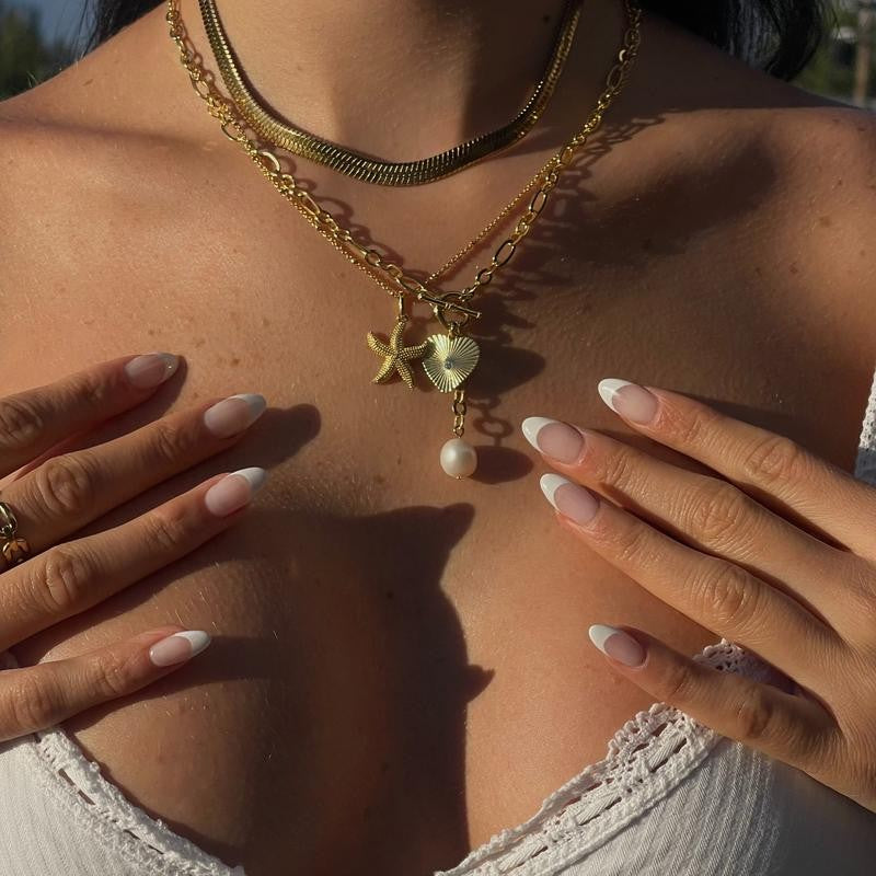 Layered Sunburst Heart Pearl Necklace