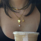 Layered Sunburst Heart Pearl Necklace