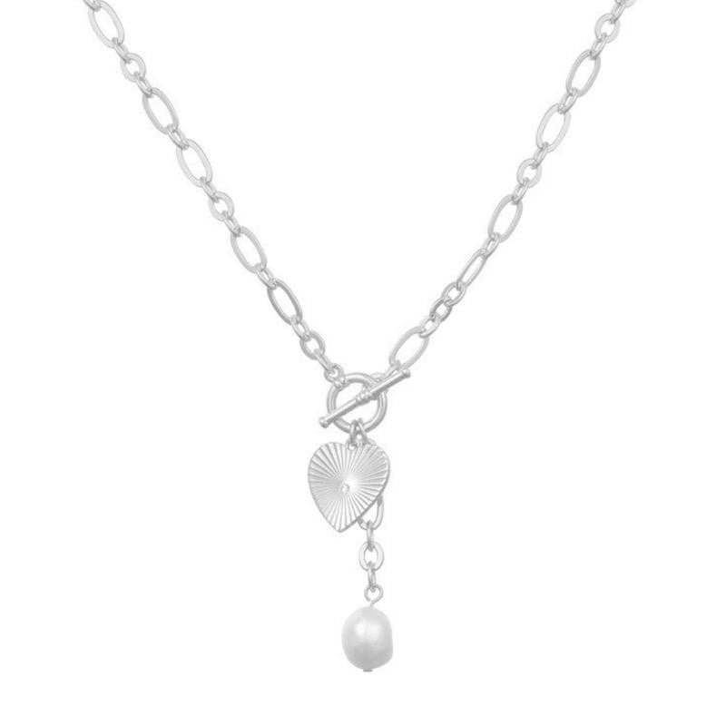 Layered Sunburst Heart Pearl Necklace