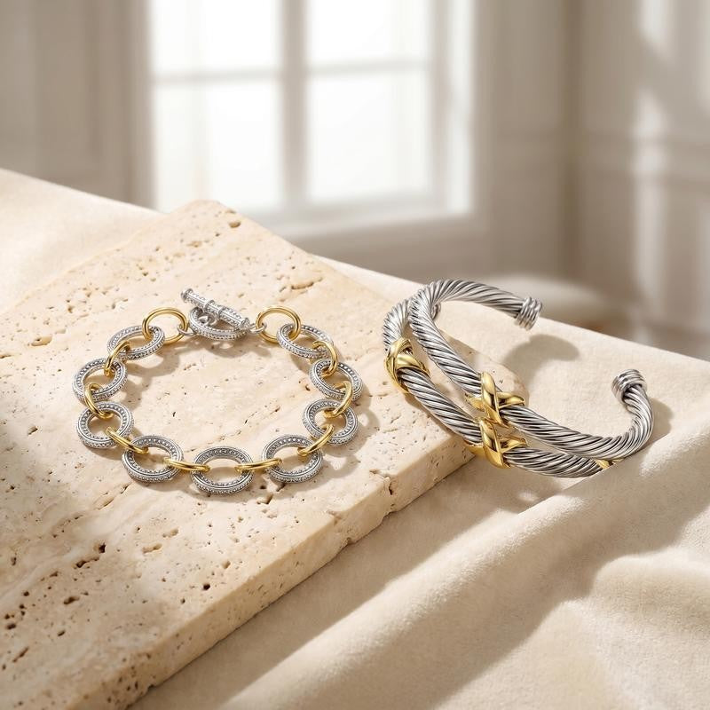 Adjustable Twisted Cable & Chain Bracelet Set
