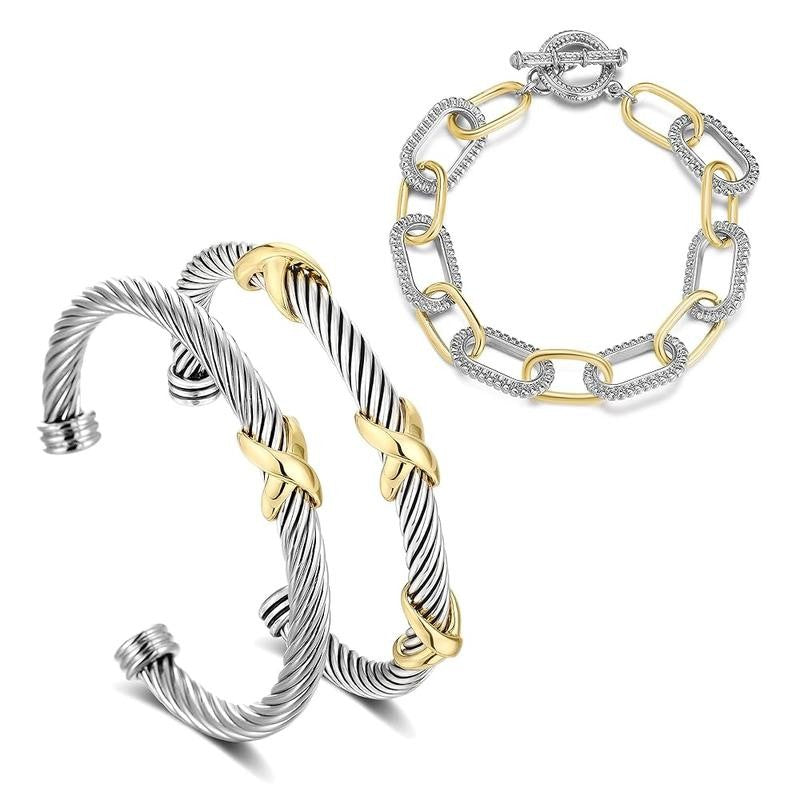 Adjustable Twisted Cable & Chain Bracelet Set
