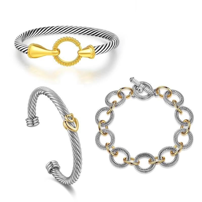 Adjustable Twisted Cable & Chain Bracelet Set