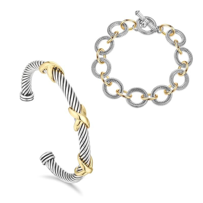 Adjustable Twisted Cable & Chain Bracelet Set