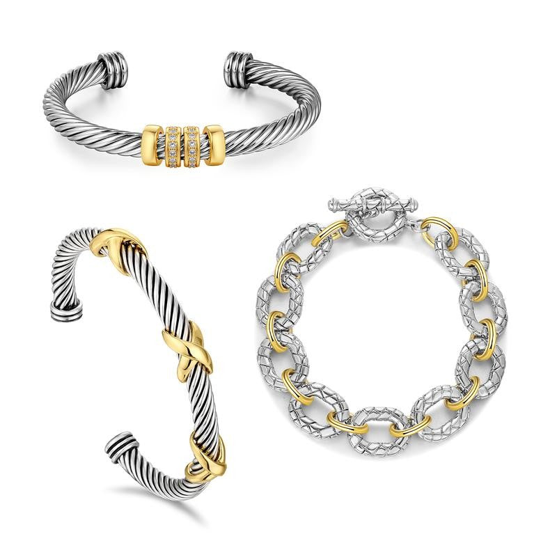 Adjustable Twisted Cable & Chain Bracelet Set