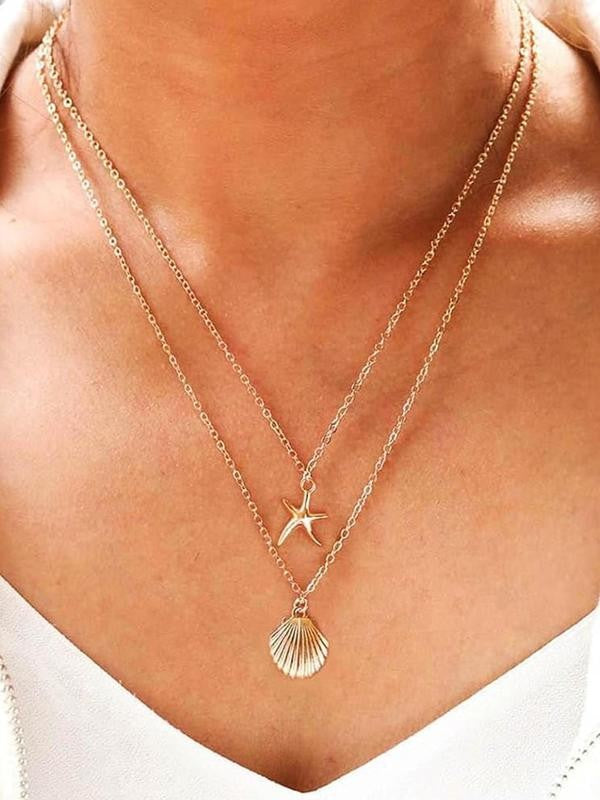 Double Layer Starfish Seashell Necklace