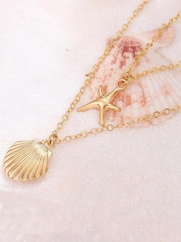 Double Layer Starfish Seashell Necklace