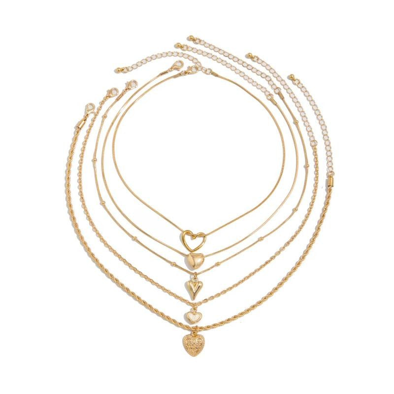 Layered Heart Pendant Necklace Set