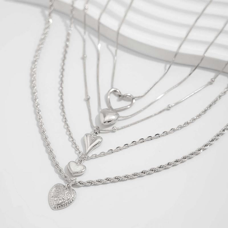 Layered Heart Pendant Necklace Set