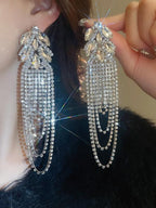Long Tassel Crystal Drop Earrings