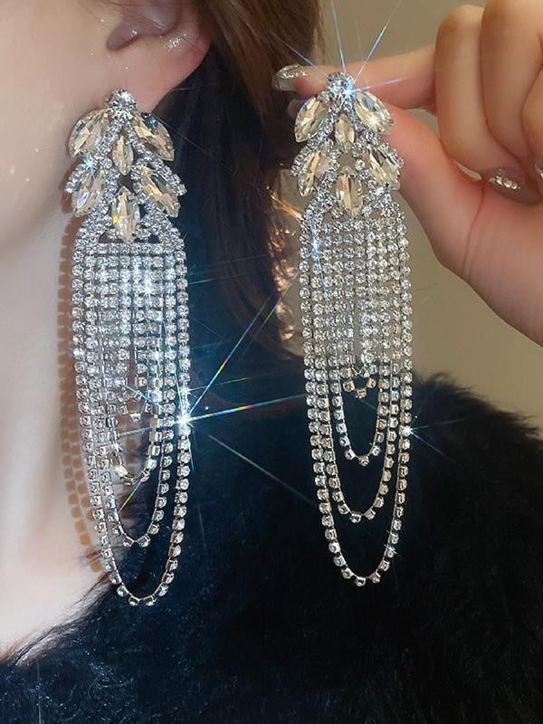Long Tassel Crystal Drop Earrings