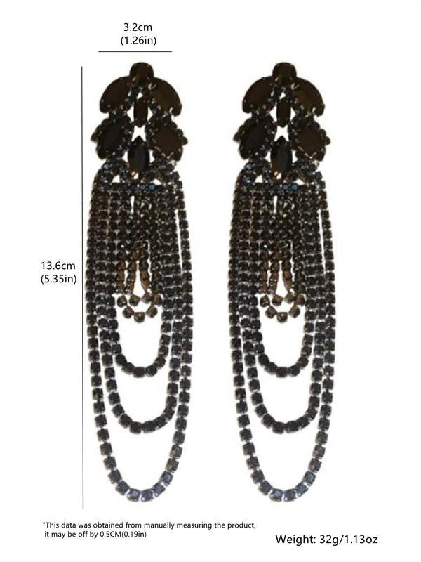 Long Tassel Crystal Drop Earrings