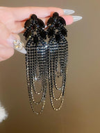 Long Tassel Crystal Drop Earrings