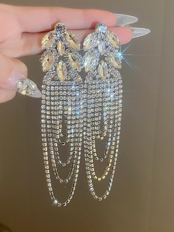 Long Tassel Crystal Drop Earrings