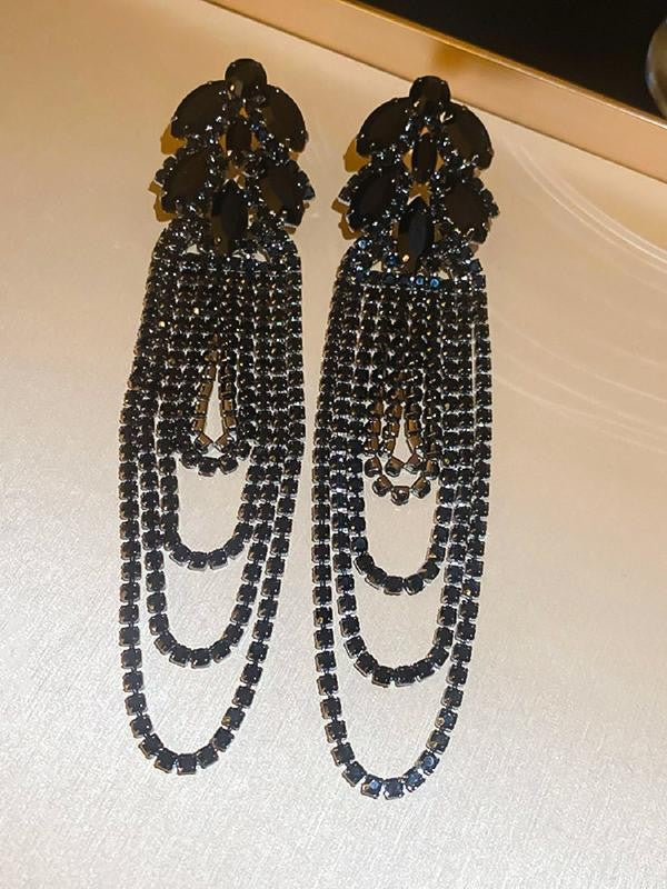 Long Tassel Crystal Drop Earrings