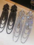 Long Tassel Crystal Drop Earrings