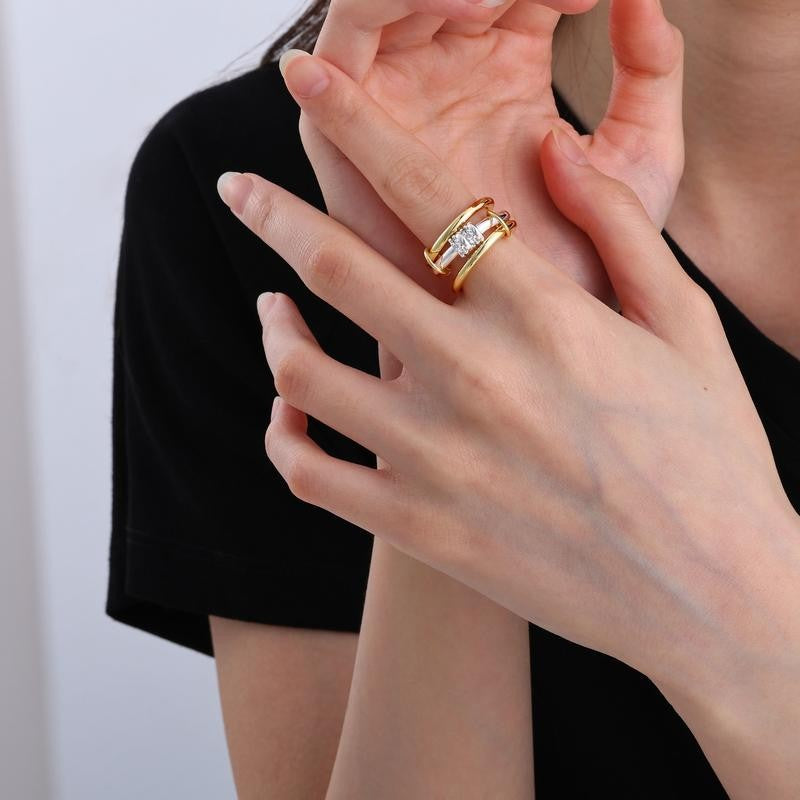 Mixed Metal CZ Stackable Ring Set