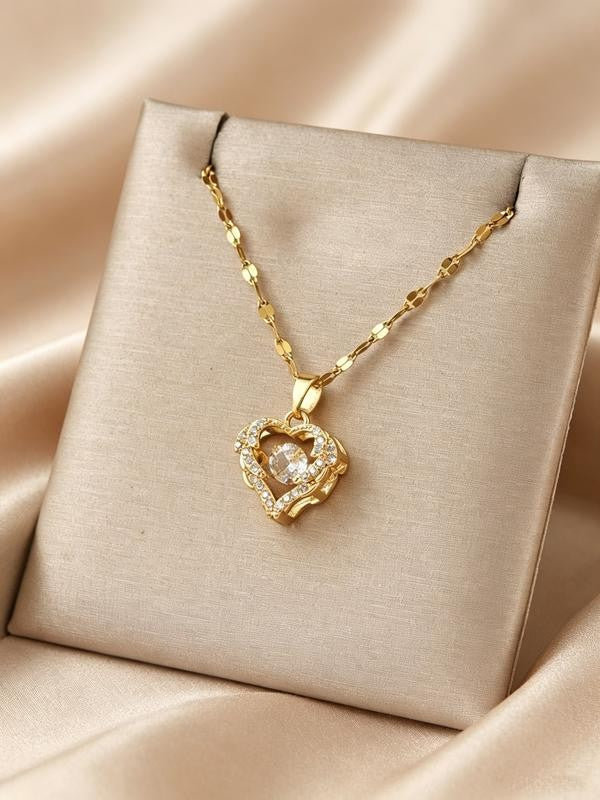 Winged Heart Rhinestone Necklace