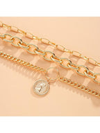 Layered Oval Link Coin Pendant Necklace