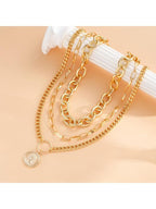 Layered Oval Link Coin Pendant Necklace
