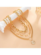 Layered Oval Link Coin Pendant Necklace