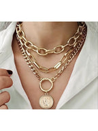 Layered Oval Link Coin Pendant Necklace