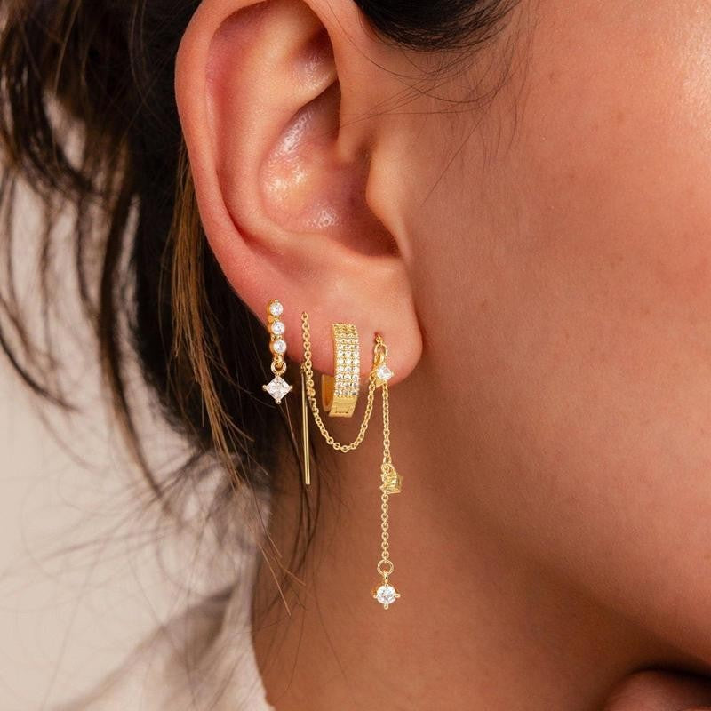 Asymmetric 3 Layered Chain Earrings