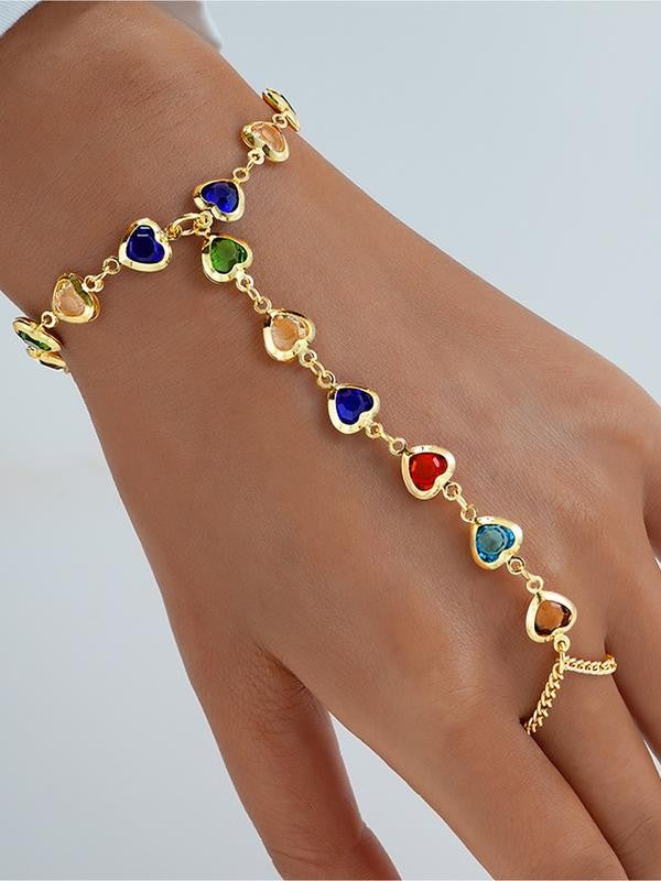 Multicolor Heart Stone Finger Chain Bracelet