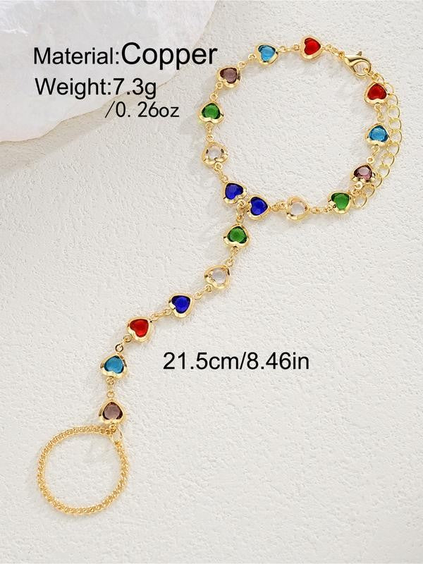 Multicolor Heart Stone Finger Chain Bracelet