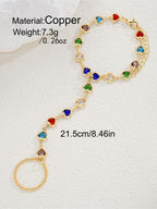 Multicolor Heart Stone Finger Chain Bracelet