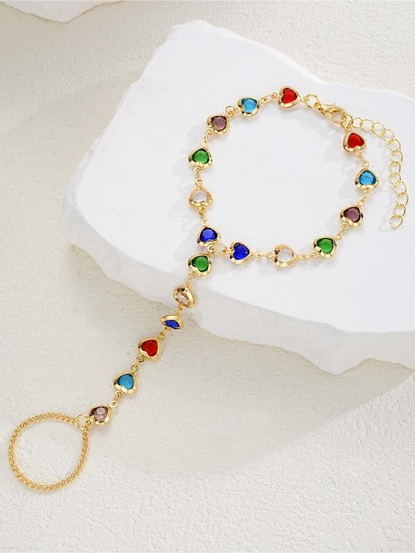 Multicolor Heart Stone Finger Chain Bracelet