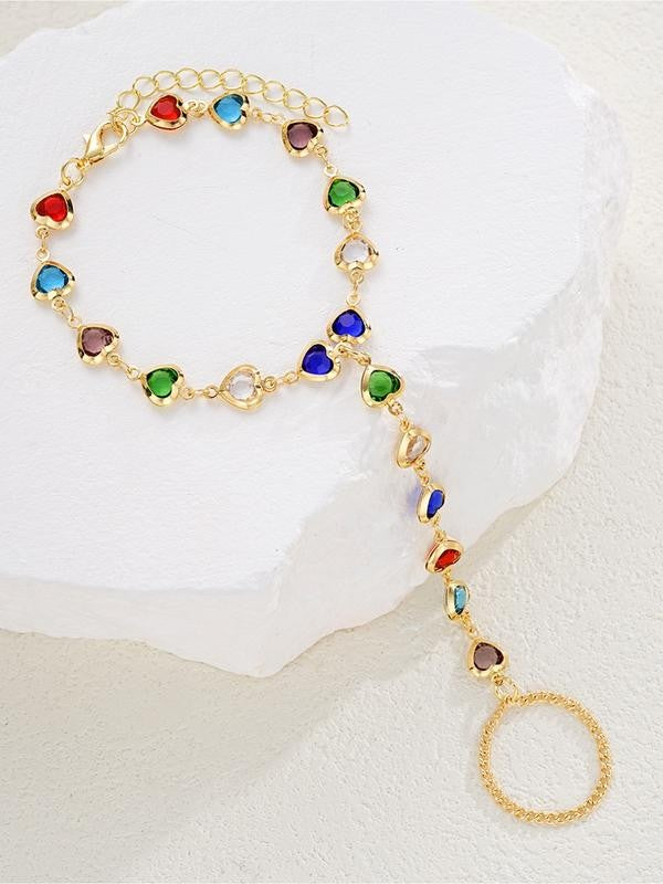 Multicolor Heart Stone Finger Chain Bracelet