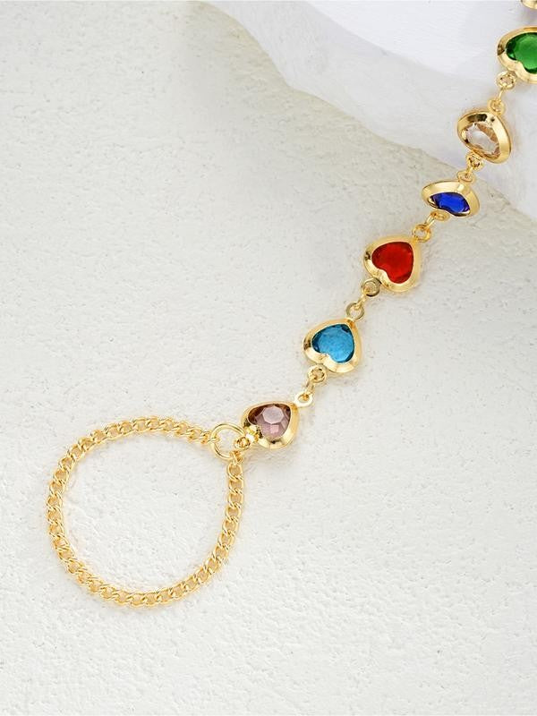 Multicolor Heart Stone Finger Chain Bracelet