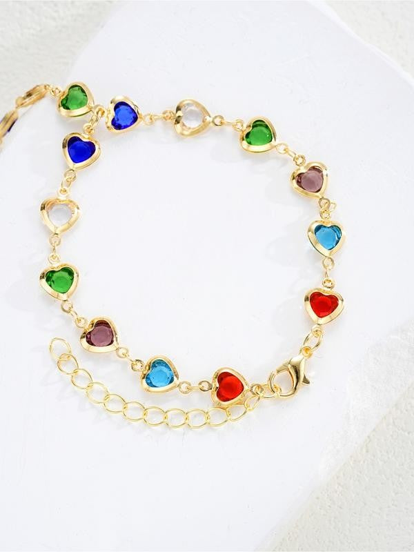Multicolor Heart Stone Finger Chain Bracelet