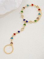 Multicolor Heart Stone Finger Chain Bracelet