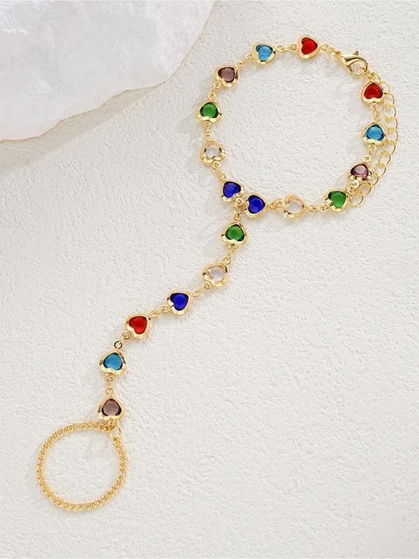 Multicolor Heart Stone Finger Chain Bracelet