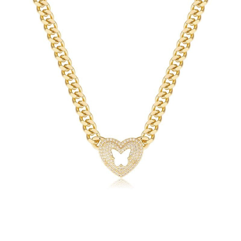14k Heart Butterfly CZ Pendant Necklace