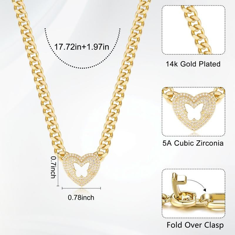 14k Heart Butterfly CZ Pendant Necklace