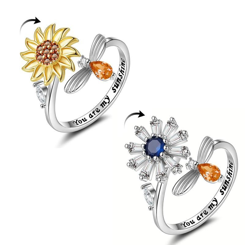 Adjustable Spinning Sunflower Fidget Ring