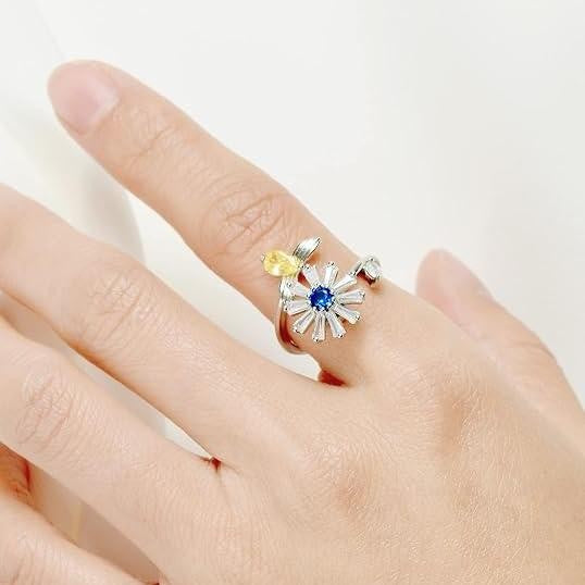 Adjustable Spinning Sunflower Fidget Ring